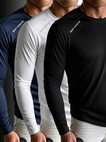 Men's Breathable UV Protection Long Sleeve Sports T-Shirt, Outdoor Hiking Fitness Quick-Dry Crew Neck Top - Multicolor - View 2