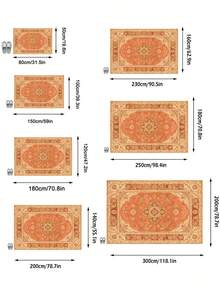 1PC Orange & Beige Classical Floral Area Rug, Middle Eastern Vintage Style Faux Cashmere Rectangular Symmetrical Totem, Machine Washable For Living Room Bedroom Daily Home Decor, Aesthetic Home Decoration - Multicolor - View 3