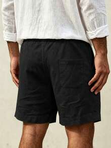 Men's Casual Shorts With Elastic Waist And Drawstring, Lightweight Summer Beach Pants - Black - View 6