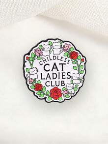 1 Pc Childless Cat Ladies Club Enamel Pin, Cute Kitten With Rose Wreath Brooch, Cat‑Lover Badge For Backpack Clothing - Multicolor - View 6
