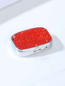 Sparkly Rhinestone Mini Jewelry Box With Mirror,2 Compartment Mini Portable Pill Box,Portable Travel Jewellery Storage Case,Ring Earring Storage Box For Women,Fits In Wallet Or Pocket,Suitable For Travel,School,Gifting,Holiday Gifts, Birthday Gifts - Multicolor - View 14