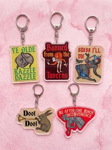 1Pc/5Pcs Medieval Retro Funny Meme & Humorous Quote Theme Acrylic Keychains, Including Cat "YE OLDE RAZZLE DAZZLE", Tavern Banned Monster, Knight With Axe " I'LL DIE", Trumpet-Blowing Rabbit "Doot Doot" And Knight With Sword Minor Inconvenience Quote Design, Fashionable Bag Charm, Suitable For Retro Fans Gift, Fun Collection - Multicolor - View 5