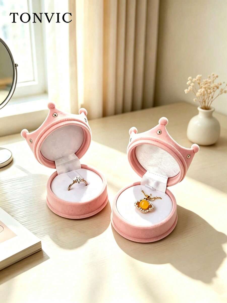 TONVIC Crown Ring Box Ring Necklace Gift Box 1PC/2PCS/6PCS - Pink - View 1