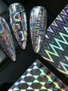 10Pcs Holographic Nail Foil Transfer Stickers, Silver Laser Geometric Pattern Nail Art Decals,Autumn Winter Holiday Iridescent Metallic Nail Transfer Foils For DIY Manicure Nail Decorations - Multicolor - View 7