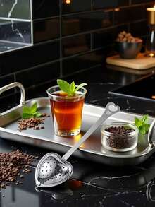 Silver Tea Strainer Loose Leaf Tea Filter Heart-Shaped Tea Set Long Handle Spoon Kitchen Mug With Handle Strainer Tea Infuser Filter Mesh Home Kitchen Spoon - Multicolor - View 5