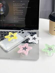 Premium Marble Pattern Rhinestone Star Pentagram Makeup Mirror MagSafe Magnetic Air Cushion Phone Stand Foldable Telescopic Air Pad Adsorption Binge-Watching Finger Ring Support Holder - Baby Pink - View 6