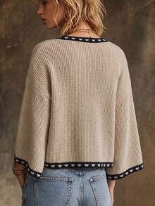 Sweater Pullover Lengan 3/4 Rajut Rumbai Gaya Bohemian Wanita, Pakaian Wajib Musim Gugur - Khaki - View 4
