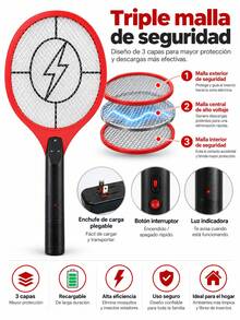 Bug Zapper Racket - Large Electric Fly Swatter And Mosquito Killer For Indoor And Outdoor Insect Control - Battery Operated Tennis Racquet - Portable Mosquito Killer - US A Type Plug(110-127V) - View 2