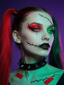 STARTTOOS 8PCS Halloween Black Thorn Pattern Halloween Cosplay Makeup Halloween Street Party Gift Waterproof Tattoo Stickers For Face, Shoulder, Neck, Collarbone - Black - View 4