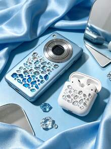 1Set, Metal Phone Stickers, Journaling Supplies, Scrapbook Stickers, Aesthetic Luxury Crystal Gem Themed Decorative Decals, Clear Die Cut, Blue Rhinestone Pattern, For Phone Surface, Water Bottle, Laptop, Camera, Gift Package, Tablet Decor - Blue Gradient Gem Stickers - View 5