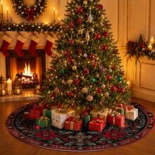 1pc Double Skull Lantern Cross Gothic Pattern Christmas Tree Skirt, Elegant Color Holiday Decor, 5 Sizes, Unisex Holiday Gift, Suitable For Home And Party Christmas Home Decoration - Double Skull Lantern Cross Gothic - View 5
