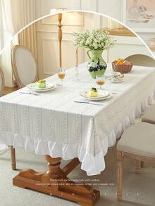 1pc Ruffle Edge Tablecloth, Fresh Country Style, Suitable For Dining Table Decor, Picnic Tablecloth, Holiday Celebration, Wedding Party Gathering, Birthday Banquet, Daily Dining Table, Kitchen And Dining Room Decoration, All Seasons, Home Decor - Multicolor - View 3