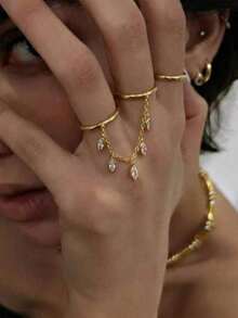 1pc Creative Water Drop Zirconia Tassel Finger Ring, Adjustable Design, Suitable For Women's Evening Party, Formal Occasions Accessory - Style 1 - View 5