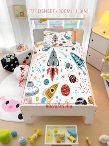 2/3PCS Cartoon Rocket UFO Fitted Sheet Set Soft Breathable Bedding For All Seasons Twin/Full/Queen 100% Polyester Machine Washable - Multicolor - View 9