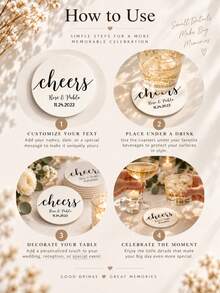 20/50/100/200/300/500pcs Personalized Wedding Paper Coasters, Customizable Name/Date/Text, Suitable For Wedding, Engagement Decoration, Exclusive Tabletop Protection Mat, Can Be Used As Table Setting Drink Holder, Anniversary Supplies - Multicolor - View 5