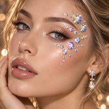Face Mask Self-Adhesive AB Teardrop Star Pearl Rhinestone Stickers-1Sheet, Iridescent Crystal Gem Decals, Bling Face Jewels, DIY Self-Care Selfie Makeup Accessories For Rave, Festival, Y2K Party - Multicolor - View 10