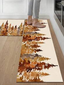 1/2pcs Christmas Kitchen Decor Rugs, Christmas Tree Pattern Design, Winter Kitchen Rugs And Mats, Non-Slip Washable Absorbent Kitchen Accessories Decor Mats, Christmas Holiday Gifts! - Multicolor - View 6