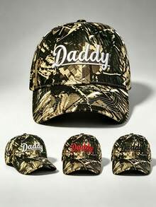 1pc Gothic Men Camo Hat 'Daddy' Embroidered Hats For Men Adjustable Baseball Cap Perfect For Hiking, Mountain Climbing, Traveling, And Sun Protection - Camouflage - View 2