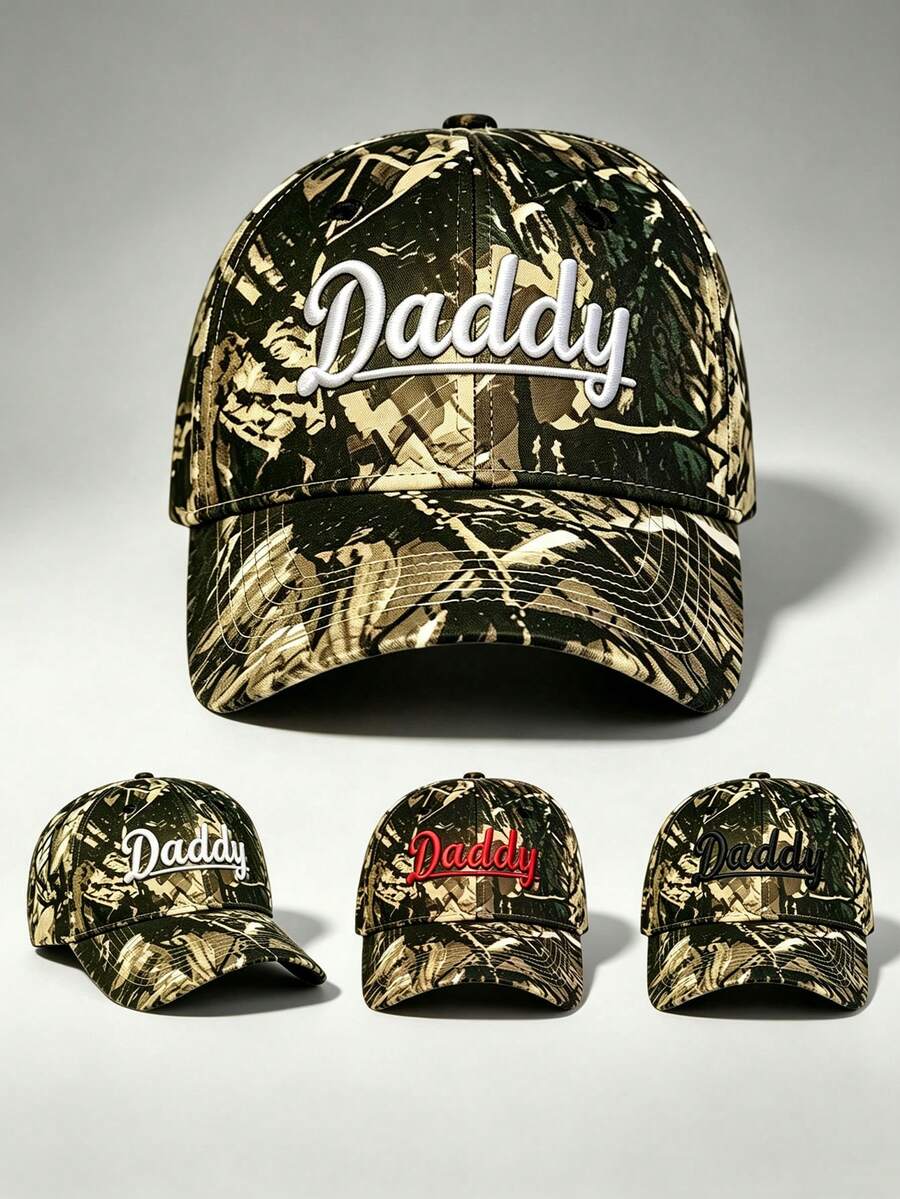 1pc Gothic Men Camo Hat 'Daddy' Embroidered Hats For Men Adjustable Baseball Cap Perfect For Hiking, Mountain Climbing, Traveling, And Sun Protection