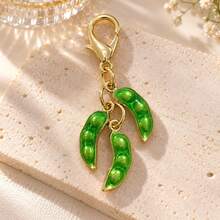 1 buah/2 buah Gantungan Kunci Unisex Paduan Logam Minimalis 3D Kreatif Bentuk Tetesan Minyak, Terong, dan Polong Kacang Polong, Gantungan Tas Sayuran Lucu, Aksesori Dompet - MultiWarna - View 2