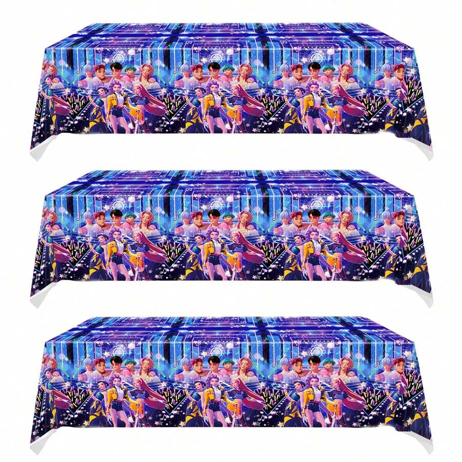 KPop Demon Hunters K-Pop Demon Huntresses Tablecloths, Table Covers Printed With Patterns, Waterproof And Durable Rectangular Design. Suitable For Fan Gatherings, Birthday Parties, Outdoor Picnics, Dorm Room Decor, Live Streaming Backgrounds And Daily Use, It Is An Ideal Fan Collectible, Graduation Gift And Party Decoration. - View 1
