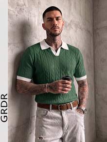 GRDR Men's Knitted Short Sleeve Casual Top - Green - View 1