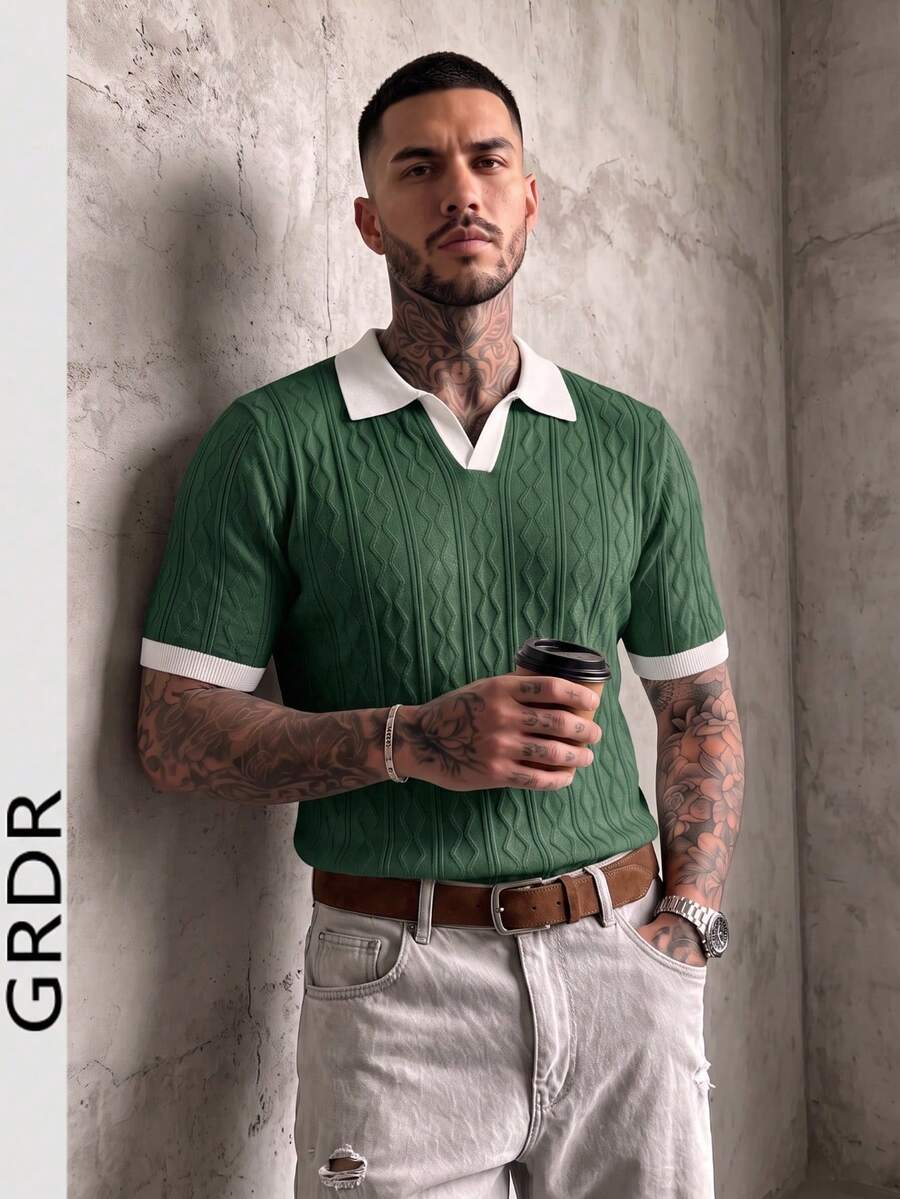 GRDR Men's Knitted Short Sleeve Casual Top - Green - View 1