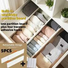 5PCS (1 Divider + 4 Adhesive Pads) Adjustable Drawer Divider Set, With Plastic Divider, Suitable For Kitchen Utensils/Socks/Underwear/Desk Drawer Storage, Adjustable Drawer Divider, Heavy Duty Plastic Expandable Folding Storage Box, Drawer Space Partition, Adjustable Drawer Divider, Suitable For Deep/Shallow Drawers, Underwear, Socks Storage, Drill-Free Adjustable Drawer Storage, Expandable Storage Divider - Universal Drawer - View 4