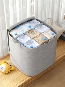 1pc Grey Large Capacity Storage Bag, Clothing Storage Bag, Miscellaneous Storage Bag, Dual-Way Alloy Zipper, Sturdy Handle, Soft Fabric, Precise Zipper, Suitable For Home Miscellaneous Storage, Clothing Organization, Seasonal Bedding Storage - Grey - View 8