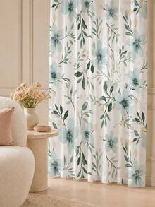 2PCS Light Blue Floral Print High Density Mesh Curtains, Light Filtering Rod Pocket - Multicolor - View 5