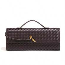 Tas Clutch Wanita Anyaman Emas, Tas Selempang Kecil dengan Pegangan Atas dan Kunci Putar, Cocok untuk Pesta Malam - Beraneka warna - View 10