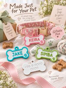 Personalized 3D Printed Bone Pet ID Tag, Customizable Name & Contact Info Pet Pendant, Cute Paw Print Dog Name Tag, Customized Pet Identification Charm, Bone-Shaped Decorative Pet Tag, Commemorative Pet Accessory, Unique Gift For Pet Lovers, Durable Customized Pet Nameplate Suitable For Daily Wear, Collar Not Included - Multicolor - View 5