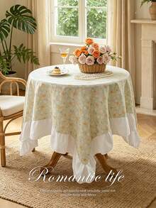 1pc Ruffle Edge Tablecloth, Fresh Country Style, Suitable For Dining Table Decoration, Picnic Tablecloth, Holiday Celebration, Wedding Party Gathering, Birthday Banquet, Daily Dining Table, Kitchen And Restaurant Decor, All Seasons, Home Decor - Mint Green - View 7