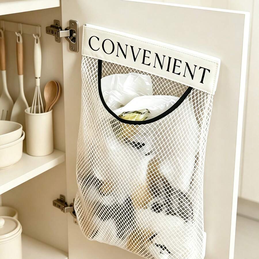 1/2pcs Kitchen Cabinet Door Hanging Mesh Storage Bag, Multi-Functional Wall-Mounted Storage Bag, Large Capacity Plastic Bag Storage, Space-Saving Kitchen Storage Organizer For Home - Multicolor - View 1