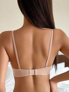 DAZY 1pc Women's Comfortable Casual Wireless Sexy Soft Lightweight Half Cup Solid Color Bralette Bra With Adjustable Shoulder Straps - Apricot - View 4