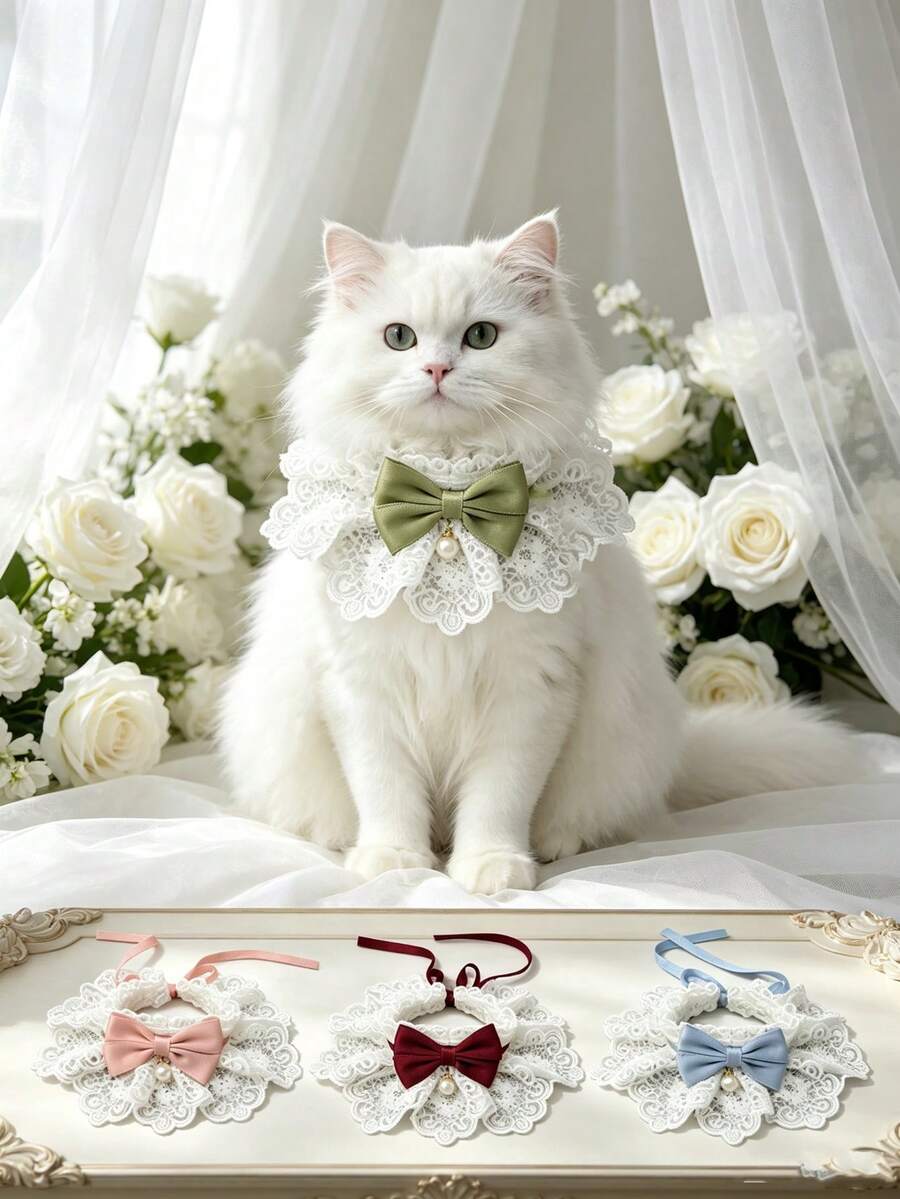 1pc Detachable Floral Bow Pet Collar With Bell, Cute Bow Accessory, Suitable For Indoor Cats, Kittens, Small Dogs, Halloween Christmas Party Costume, Cute Pet Gift - Multicolor - View 1