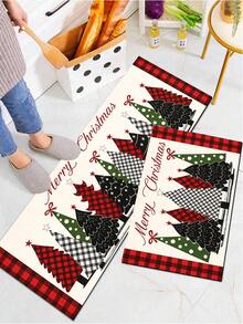 1/2pcs Christmas Kitchen Decor Rug, Christmas Tree Pattern, Winter Kitchen Rug And Mat, Non-Slip Washable Absorbent Kitchen Accessories Decor Mat, Christmas Holiday Gift! - Multicolor - View 5