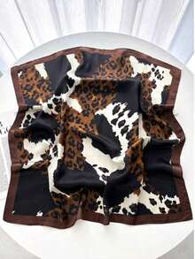 1pc Women's Leopard Print Square Silk Fabric Headscarf Scarf Decorative Scarf, Suitable For Daily Use - Multicolor - View 2