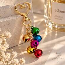 1pc/2pcs Women's One-Word Round Metal Bell Colorful Electroplated Pendant, Christmas Decoration Gift Small Bell, Creative Bag Charm, Wallet Accessory - Multicolor - View 6