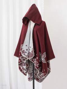 1pc Jacquard Butterfly Print Hooded Cape Fashion Shawl - Multicolor - View 10