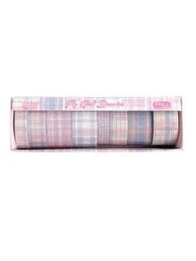 8 Rolls/Box Fresh Plaid Pattern Tape, Designed In Two Materials (Paper And PET) For Vintage-Style Tape,For Scrapbooking, Diaries, And Card Decoration - Multicolor - View 15