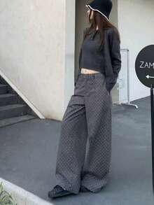 New Women's Spring/Autumn Polka Dot Slouchy Loose Wide Leg Casual Pants - Grey - View 9