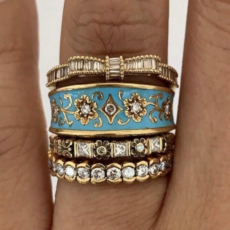 4pcs Vintage Handmade Court Style Women's Ring Set, Bohemian Style, Perfect Holiday Gift - Gold - View 1