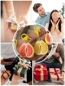 3Dfruit Keychain Cut Pomelo Keychain Fruit Ornament Couple's Keychain Bag Charm Car Key Pendant Key Ring Accessory Small Gifts Women's Keychain. - Multicolor - View 8