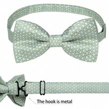 Light Green & White Fine Check Pre-Tied Bow Tie 4-Piece Set, Pocket Square, Cufflinks, Lapel Pin, Business Commute Party Outfit - Mint Green - View 7
