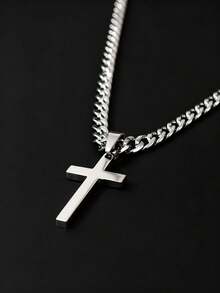 1pc New Fashion Stainless Steel Men's Adult Gift Cross Pendant Cuban Necklace, Suitable For Men's Daily Wear Jewelry Gift, Waterproof Jewelry. - Cross - View 8