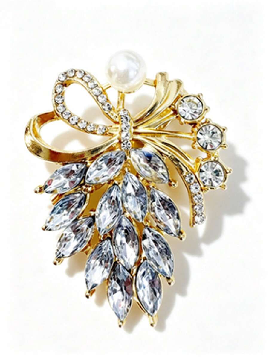1pc Exquisite Bow Wheat Pearl Decor Brooch, Elegant Luxury Fashion Women's Lapel Pin, Suitable For Wedding, Banquet, Party, Daily Wear Fashion Decorative Accessory - Multicolor - View 1