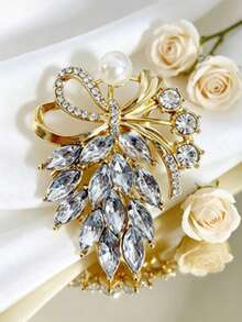 1pc Exquisite Bow Wheat Pearl Decor Brooch, Elegant Luxury Fashion Women's Lapel Pin, Suitable For Wedding, Banquet, Party, Daily Wear Fashion Decorative Accessory - Multicolor - View 3