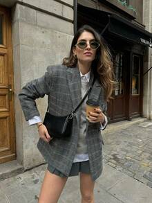 Women's Autumn/Winter New Fashion Commute Versatile Casual Minimalist Premium Herringbone Wool Button Long Sleeve Blazer - Grey - View 4