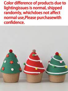 1pc Christmas Lidded Desktop Cotton Woven Storage Basket, Squishy Soft Fabric Decor Bin For Keys Remote Control, Entryway Table Cosmetic Organizer, Festive Winter Style, Multi-Scene Use For Home Decoration - Multicolor - View 12